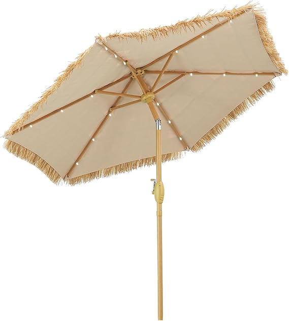 7.5ft Hula Thatched Tiki Umbrella Patio Beach Umbrella with Tilt&Crank for Beach, Outdoor
