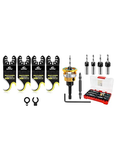 4pcs Oscillating Multi Tool Hook Knife Blade and DARTOTEK Countersink Drill Bit Set
