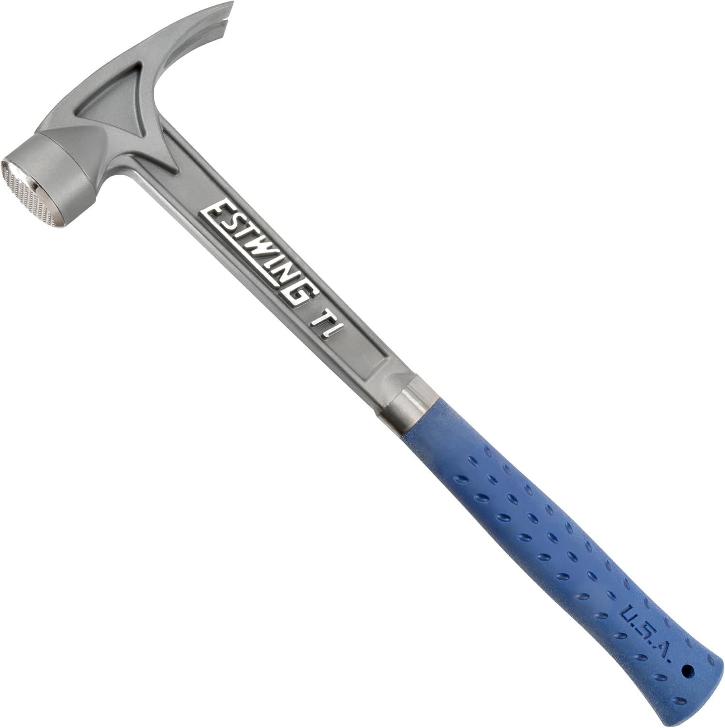 ESTWING Titanium Hammer - 13 oz Professional Claw Hammer with Milled Face & Blue Shock Reduction Grip - TIBLM
