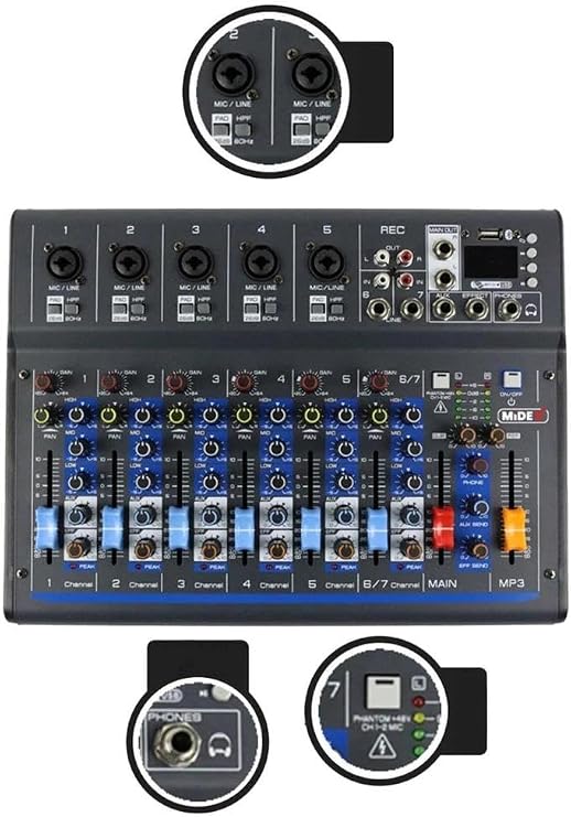 Midex MDX-07FXU 7 Kanal Ses Mikseri Deck Mikser (Kayıt USB Efekt)
