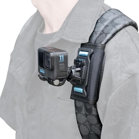 Backpack Shoulder Strap Mount Clip, 360Rotating Ball Head Backpack Bag Belt Shoulder Strap Holder Mount Compatible with GoPro Hero 13/12/11/9/8, DJI Action 6/5 Pro/4/3, AKASO and More
