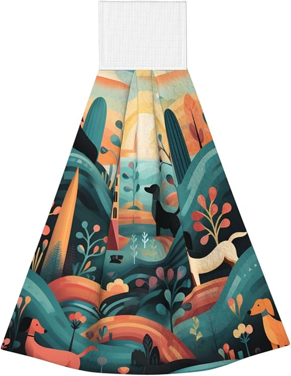 Hanging Hand Towel Soft Absorbent Bath Towel Kitchen Dish Towels with Hanging Loop Fast Drying Tie Towels for Bathroom Kitchen Home Decor Dachshund Pattern