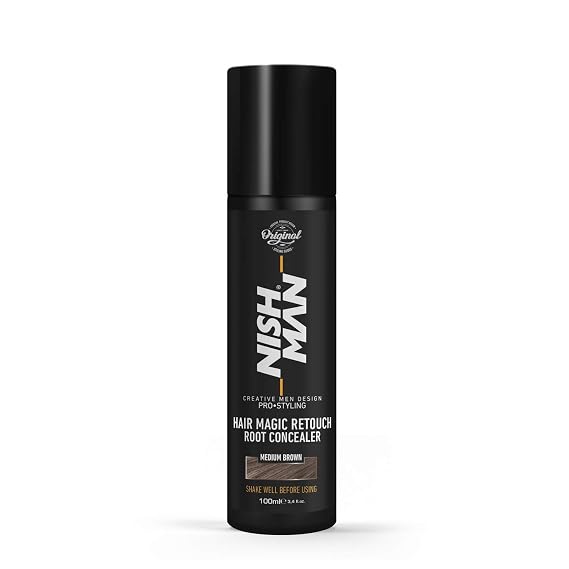 Nishman Magic Touch Up Root Concealer, volumizing touch up spray 100ml (Medium Brown)