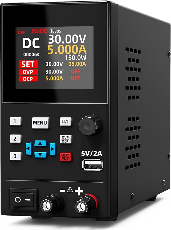 BSIDE DC Power Supply Variable 30V 5A Bench Power Supply, Encoder Knob With Memory Storage, 4-Digits Adjustable Switching Regulated Lab