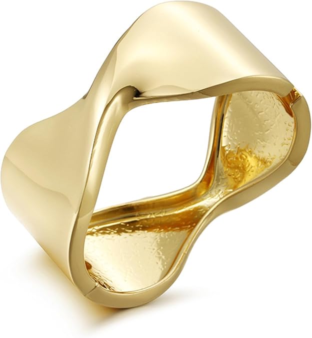 YBMYCM Chunky 14K Gold-plated Bangle Bracelets for Women | Trendy Wide Chunky Cuff Bracelets Hammered Irregular Wrist Cuff Wrap Bracelet
