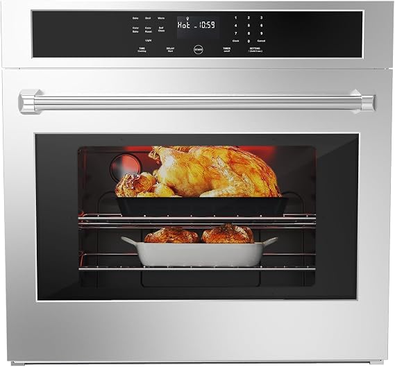 Hipicute 30 inch Electric Single Wall Oven with Convection Fan Touch Control, Large Oven Capacity, 360 Rotisserie, Fingerprint Resistant Stainless Steel