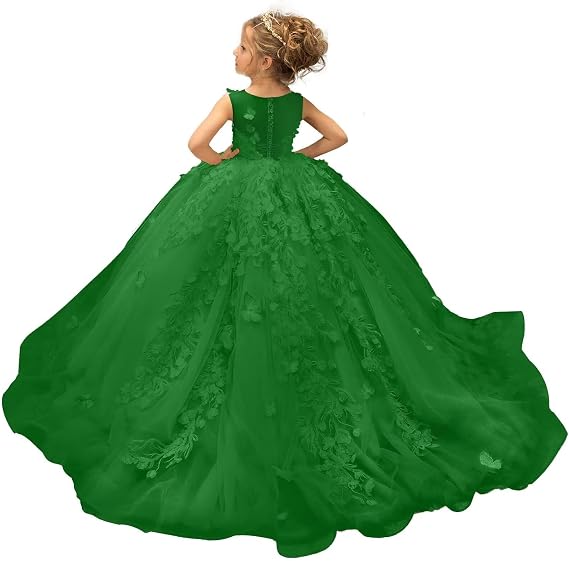 Flower Girl Dresses for Wedding 3D Butterfly Appliques Pageant Dresses for Girls Tulle First Communion Dress