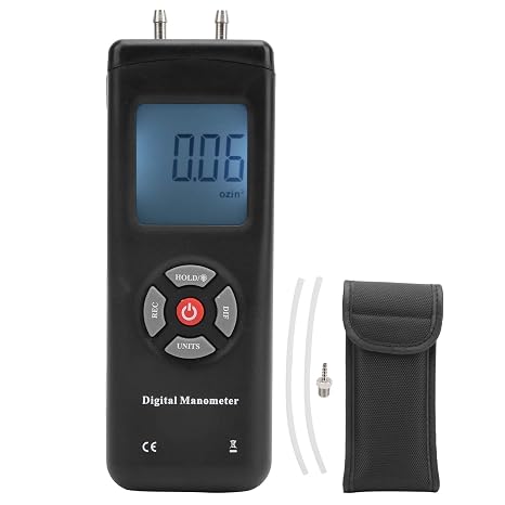Digital Manometer Air Pressure Meter Gauge, Differential Air Pressure Tester Tool with 5psi Range - Multiple Units, Backlit Display, Measurement Instrument