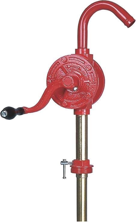 Groz Rotary Drum Pump GNB-25, Cast Iron Body, NBR Seal, 3-Piece Rigid Steel Suction Tube, 1" Inlet, 2" Bung, Dual-Direction for 15-55 Gallon Diesel & Oil Drums (44052)