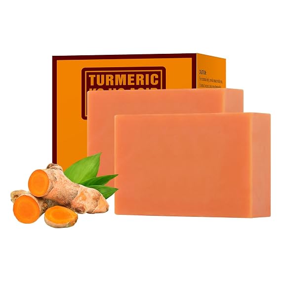 Turmeric Kojic Acid Soap Bar, Kojic Acid Soap for Face Body Hands, Deep Cleansing Natural Curcuma Bath Soaps Bar, Facial Cleanser Body Wash for Acne Blemish 2 Bars- 7OZ