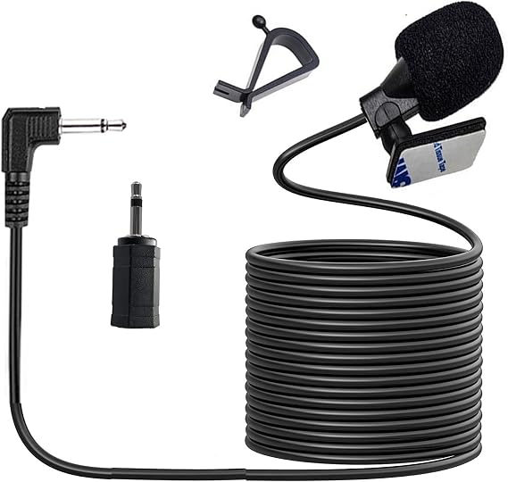 Car Microphone 3.5mm for Vehicle Stereo Audio Radio GPS DVD Enabled Head Unit,Replacement Mic for Sony Pioneer Kenwood Boss JVC Jensen Alpine,16.4ft Cable with 3.5mm to 2.5mm Adapter