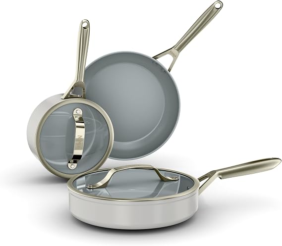 Ninja Ceramic Pro 5-Pc Cookware Set, Bone & Champagne