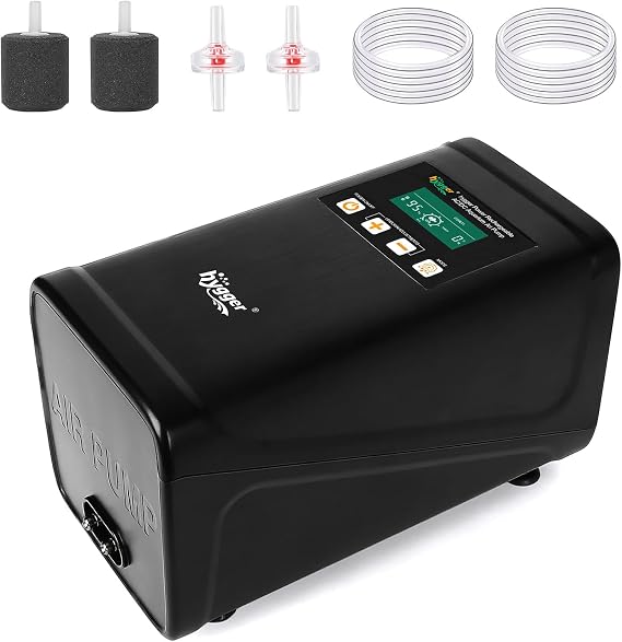 hygger Battery Backup Aquarium Air Pump, Rechargeable Dual-Outlet Fish Tank Oxygen Pump, Quiet Portable Aerator for Outdoor Aquarium (up to 120 Gal) & Fishing, Emergency Power Outage