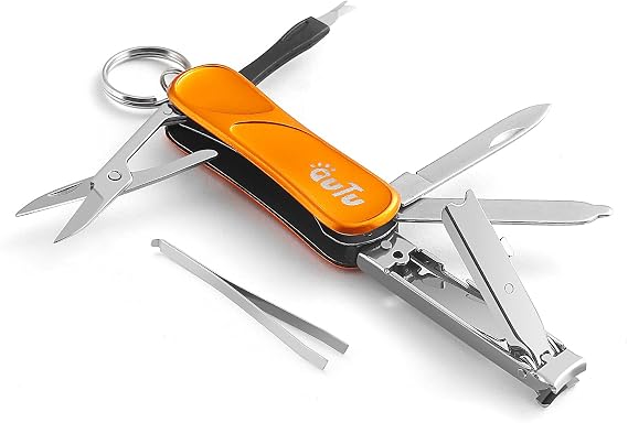 OUTU Keychain Nail Clippers Multitool, 7 in 1 EDC Utility Tool with Nail Clipper, Scissors, Gifts for Him Men Husband Dad Boyfriend (Orange)
