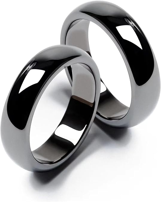 Magnetic Hematite Rings for Women & Men | Anxiety Balance Stone, Absorbs Negative Energy, Healing Jewelry | 6mm Wide, 2.4mm Thick, 2 Pack