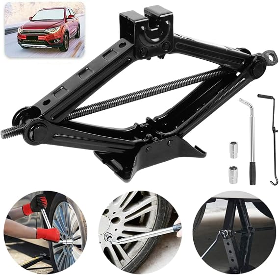 2 Ton Scissor Jack,Rustproof Scissor Car Jack Floor Lift with Extendable Wheel Wrench & Speed Handle, Scissor Wind Up Jack Extend from 100MM to 390MM, Tyre Repair Tools Kit for Car Van
