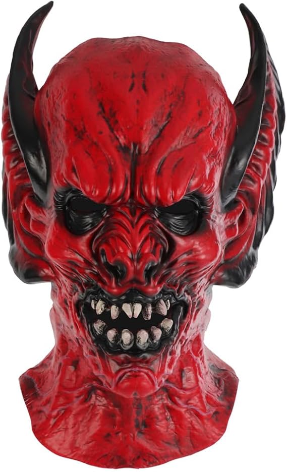 NewL Halloween Spooky Scary Mask, Horror Cosplay Costume Prop for Adults | Realistic red devil demon bat mask with elf ears latex mask designs, stretchy lightweight latex material, comfy all-day wear