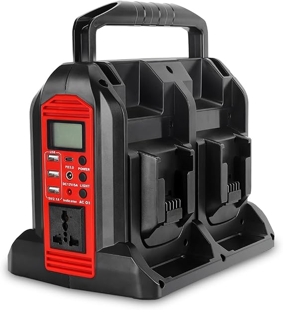 Choerinton 350W Power Inverter for Milwaukee M18 18V Battery 4-Port 18V DC to 120V AC Inverter with LED Light, 3 USB-A,1 USB-C, DC and AC Ports. Portable Battery Inverters for Outdoor Use(Tool Only)