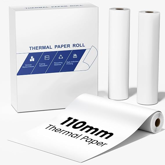 110mm Thermal Printer Paper 3 Rolls, Compatible with A285M A282M A281M M835 M834 M832 Portable Printer, White Thermal Paper Rolls for Study Notes,to do List,Photo, 4.33in x 256in