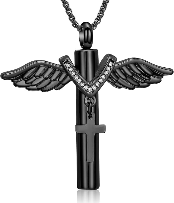 Oinsi Black Cross Urn Necklace For Ashes Of Loved Ones With Birthstone Always In My Heart Cremation Jewelry Keepsake Pendant Women Men