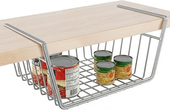 DecorRack Under Shelf Wire Basket, Space-Saving Organizer, Silver (1 Pack)