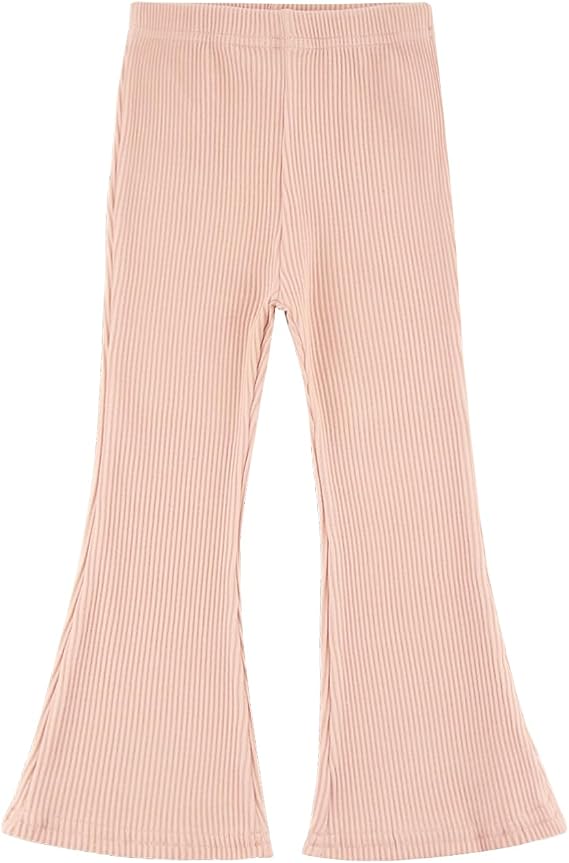 ACESTAR Girls Ribbed Knit Bell Bottom Pants Toddler Elastic Waist Ruffle Leggings Flared Pants (2-10 Years)