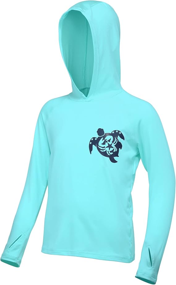 Boys Rash Guard Swim Hoodie, Kids Long Sleeve Sun Fishing Shirts