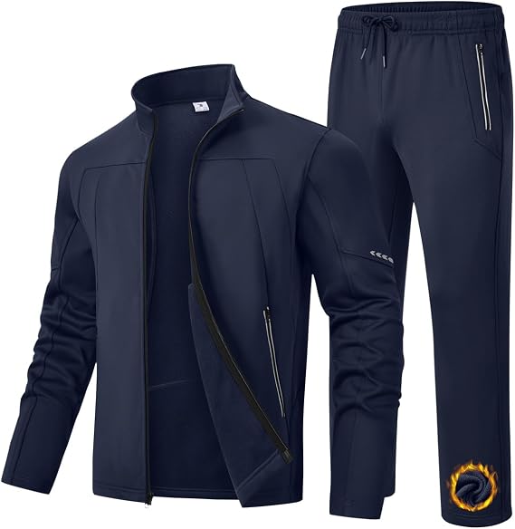 TBMPOY Mens Track Jogging Suits 2 Piece Set Fleece Lined Warm Winter Outfit