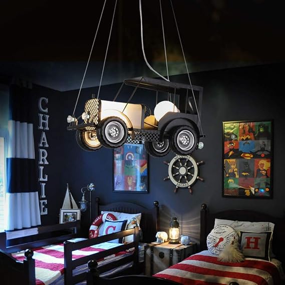 LAKIQ Boys Room Chandelier Modern LED Hanging Pendant Light Fixture Car Model Industrial Hanging Lighting Fixtures for Kids Room Bedroom Living Room Restaurant (Style B)