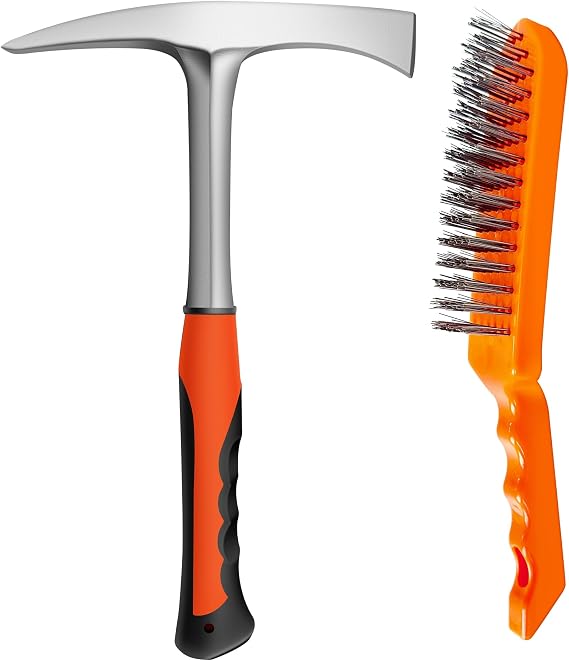 28oz Welding Chipping Hammer Forged Steel In One Piece& Wire Brush Set | Heavy-duty forged steel construction Shock-reducing ergonomic handle
