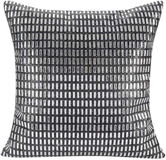 Black Velvet Cushion Cover Silver Rhinestone Crystal Decorative Pillow, Hidden Zip, for Sofa, Bed & Living Room (Set of 1 Black-Silver 45x45cm)