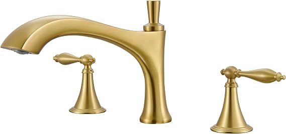 SITGES Antique-Inspired Brass Bathtub Faucet,2-Handle Medium Arc Roman Tub Faucet with Valve,Deck Mount Tub Filler,11-inch Spout,3-Hole Bath Tub Set in Brushed Gold,Crafted for Luxury