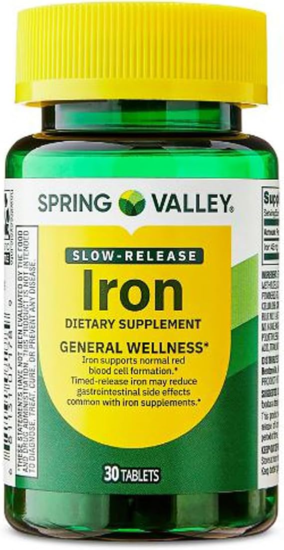Spring Valley Slow Release Iron General Health & Wellness Dietary Supplement Tablets, 45 mg, 30 Count