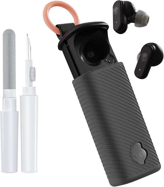 for Skullcandy Dime Evo Case Cover, Soft Silicone Protective Earbuds Case, Only Compatible with Skullcandy Dime Evo with Cleaner Kit Accessories Set(Black)