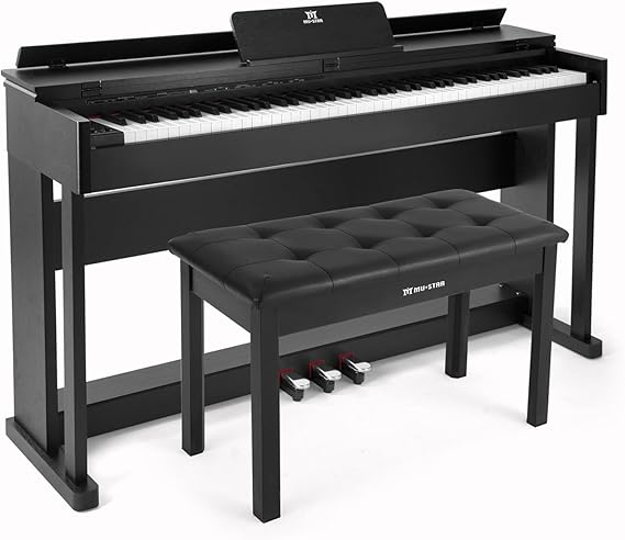 Digital Piano 88 Weighted Keys Hammer Action with Piano Bench, 88 Key Piano Keyboard Fully Weighted, Electric Piano Keyboard 88 Keys with 3 Pedals, Built-In Speakers, USB/MIDI, Furniture Stand (Black)
