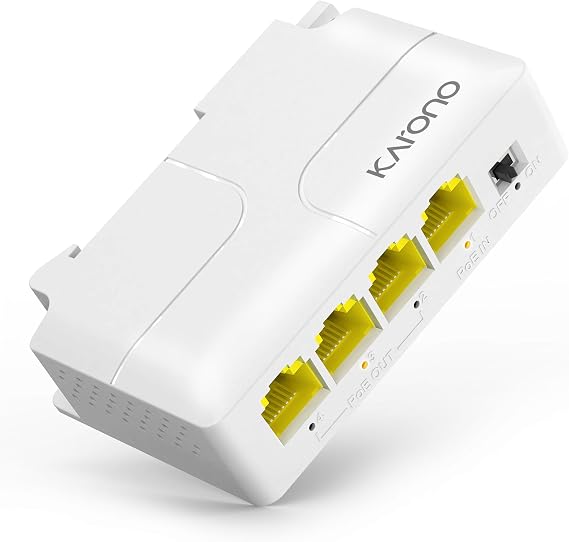 Gigabit PoE Extender, 1in 3 Out Ethernet Passthrough Din Rail Mount Switch