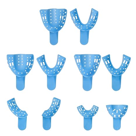 10 PCS Dental Impression Trays Disposable Plastic Small Medium Large Autoclavable Perforated Impression Trays Set Blue
