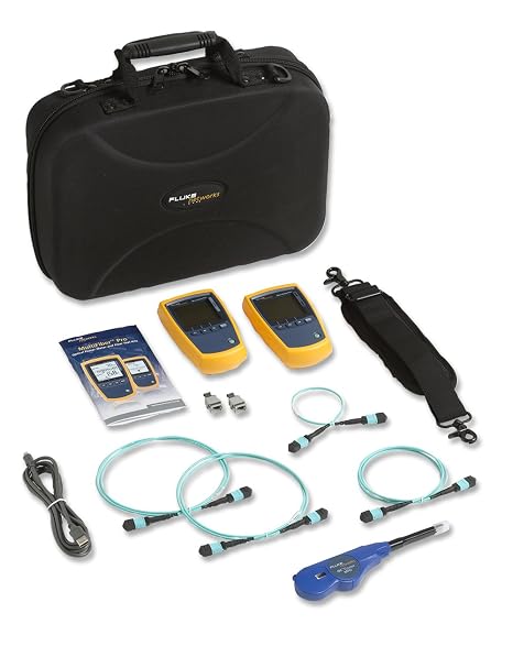 Fluke Networks MFTK1200 MultiFiber Pro Testing Base Kit, Includes MultiFiber Pro Power Meter, 850 Light Source, Test Cords, MPO adapters, and Case, Fiber Tester Accessory