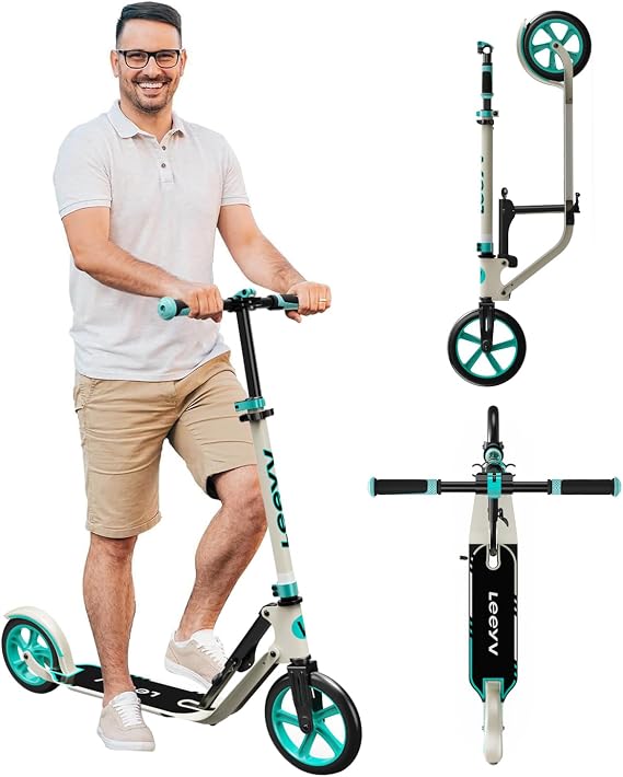 Adult Scooter - Folding, Adjustable Height, Big Wheels, Lightweight All-Aluminum Frame | Suitable for Teens 12+ | 265lbs Weight Limit