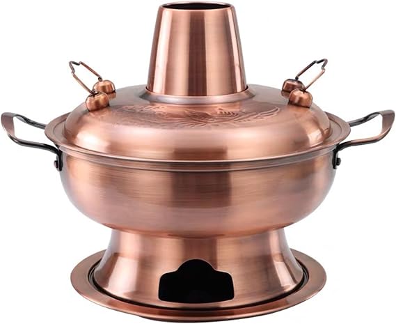 Copper hot Pot, Vintage Shabu Pot,Stainless Steel Charcoal Hot Pot ,Cooker Chinese Soup Pan Cooking Cookware Pot ,for Home Party Restaurant(Red Copper,32cm)