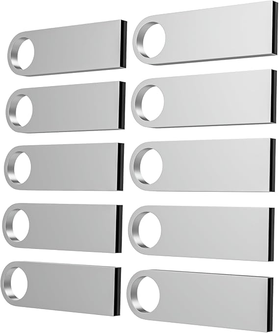 ABLAZE 4GB Flash Drive 10 Pack, Metal USB 2.0 Thumb Drives with Keychains | Sleek and Small, USB Memory Stick for Data Storage, USB Sticks Pendrives, Sliver