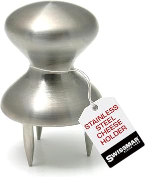 Swissmar Stainless Steel Cheese Holder - 3-Prongs Hold Cheese in Place - Perfect for Serving and Skewers - Cheese Button Clinchers - Silver