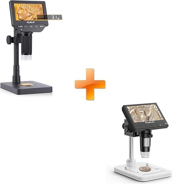 Elikliv EDM4C Coin Microscope with Scale:4.3" Digital Microscope with Adjustable LED+Elikliv Microscope, LCD Digital Coin Microscope 1000x