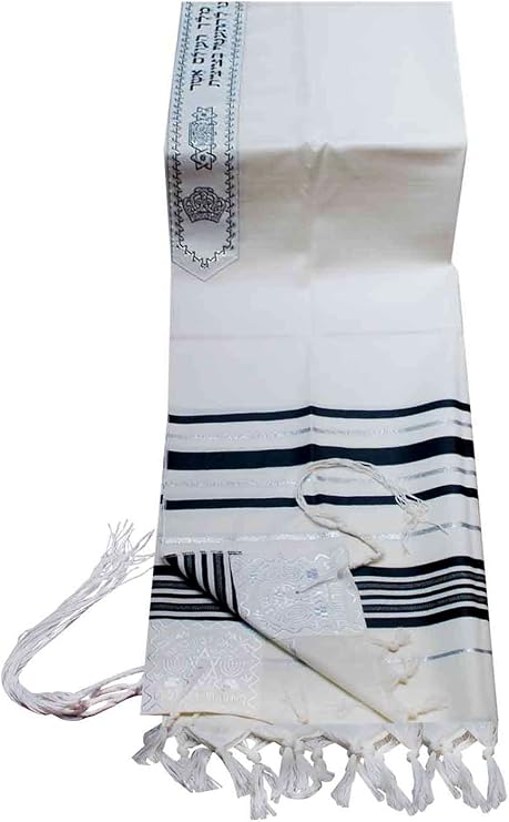 Virgin Wool Tallit Prayer Shawl Black and Silver Stripes in Size 36" Long and 72" Wide