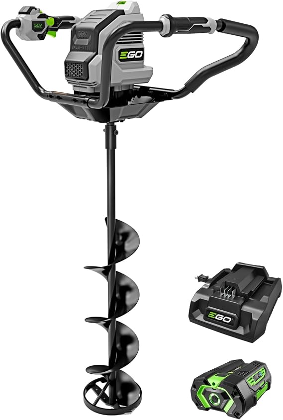 EGO Power+ 8" Auger, Electric Ice Auger for Ice Fishing, Includes 56V 5.0Ah Battery and Charger - IG0804