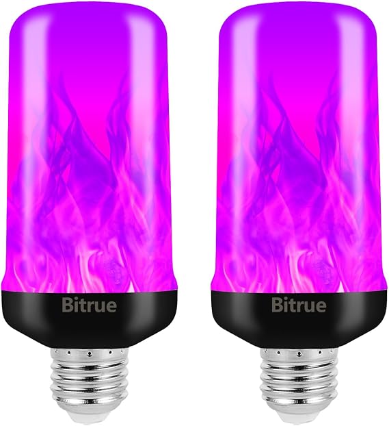 Bitrue LED Purple Flame Bulbs, 4 Modes, E26 Base,Decor Light, Purple-2 Pack