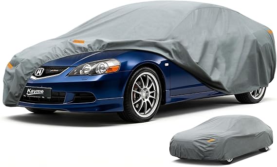 Kayme Heavy Duty Car Cover Waterproof All Weather, Full Exterior Covers Sun Rain UV Protection. Universal Fit Audi A3, Acura RSX, Nissan Versa/350Z/370Z, Porsche 718 Cayman, Jaguar F-Type Etc.