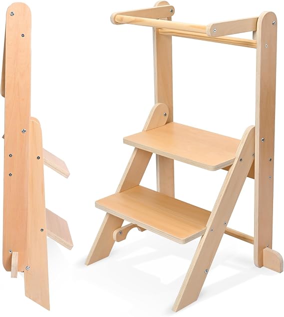 Foldable Learning Tower 1 to 3 Years Observation Tower for Children Montessori Learning Kitchen Aid Made of Natural Wood (Capacity 50 kg)