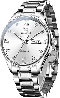 OLEVS Automatic Watches for Men Self Winding Mechanical Wristwatch Luxury Business Dress Stainless Steel Luminous Waterproof Calendar Mens Watch