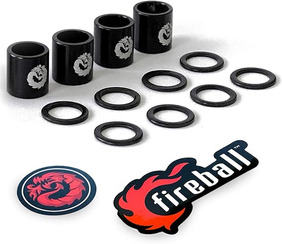 Fireball Dragon Precision Aluminum Spacers and Speed Rings Set for Skateboards and Longboards - 4X Skateboard Spacers 8X Skateboard Washers